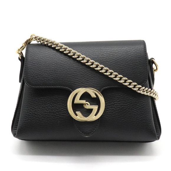Gucci GG Chain Shoulder Bag Black Outlet Product Gold Hardware - Picture 1 of 9